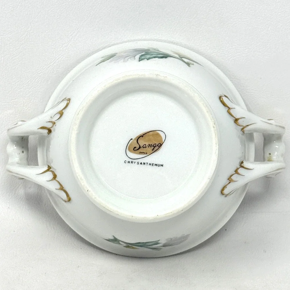 Sango Japan Chrysanthemum Lidded Sugar Bowl Gold Trim Floral Porcelain Vintage